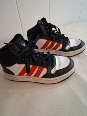 Adidas Boy’s High-Top Sneakers in White, Black & Orange